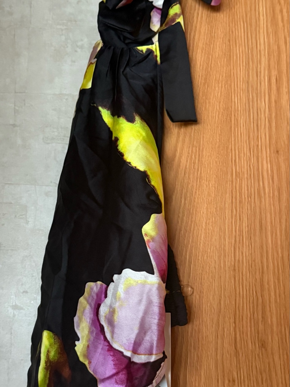 Black Floral Print Maxi Dress with Yellow & Pink Accents